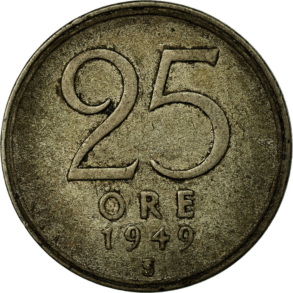 Coin, Sweden, Gustaf V, 25 Öre, 1949, VF(30-35), Silver, KM:816