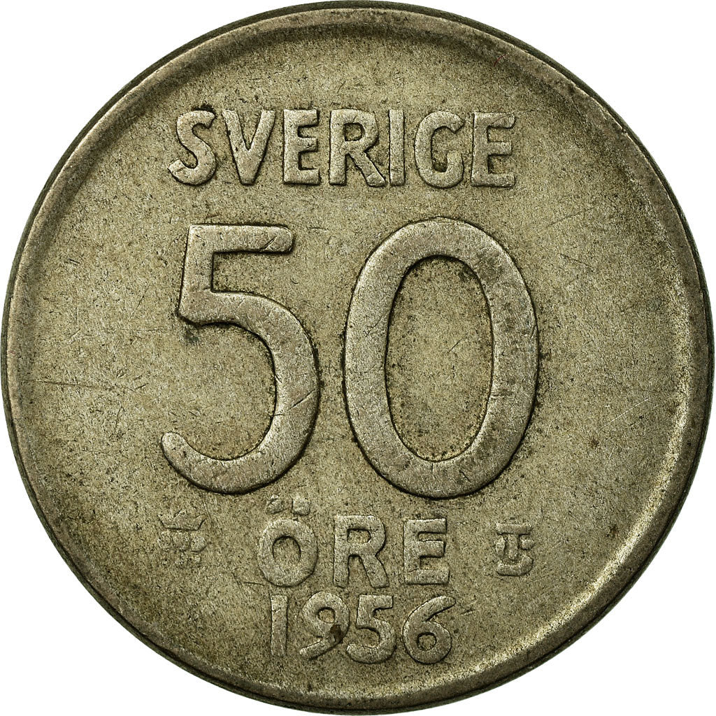 Coin, Sweden, Gustaf VI, 50 Öre, 1956, EF(40-45), Silver, KM:825