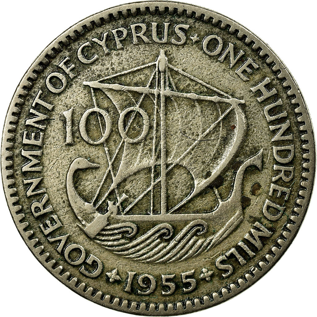 Coin, Cyprus, 100 Mils, 1955, EF(40-45), Copper-nickel, KM:37