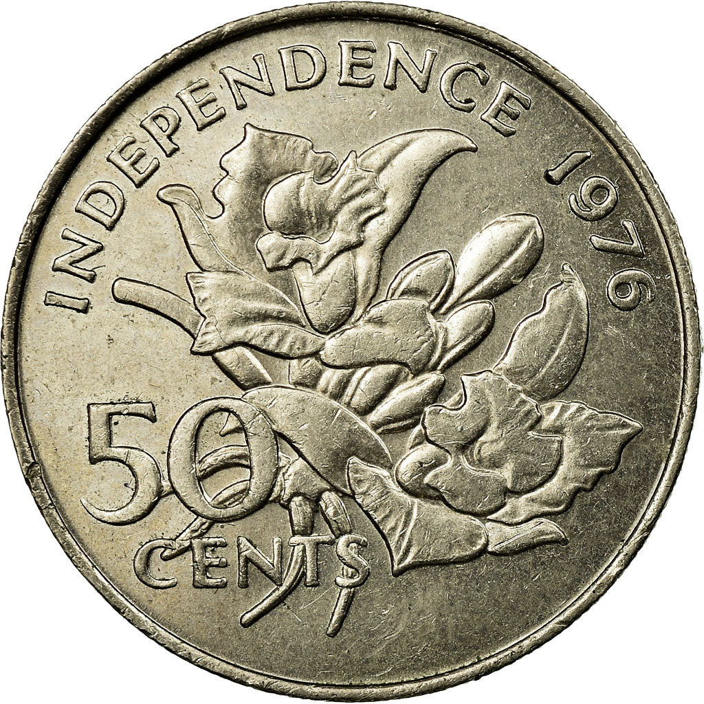 Coin, Seychelles, 50 Cents, 1976, British Royal Mint, EF(40-45), Copper-nickel