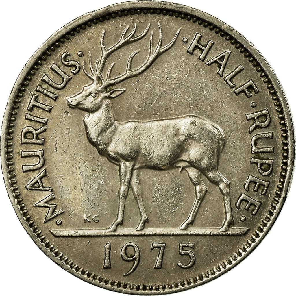 Moeda, Maurícia, Elizabeth II, 1/2 Rupee, 1975, EF(40-45), Cobre-níquel