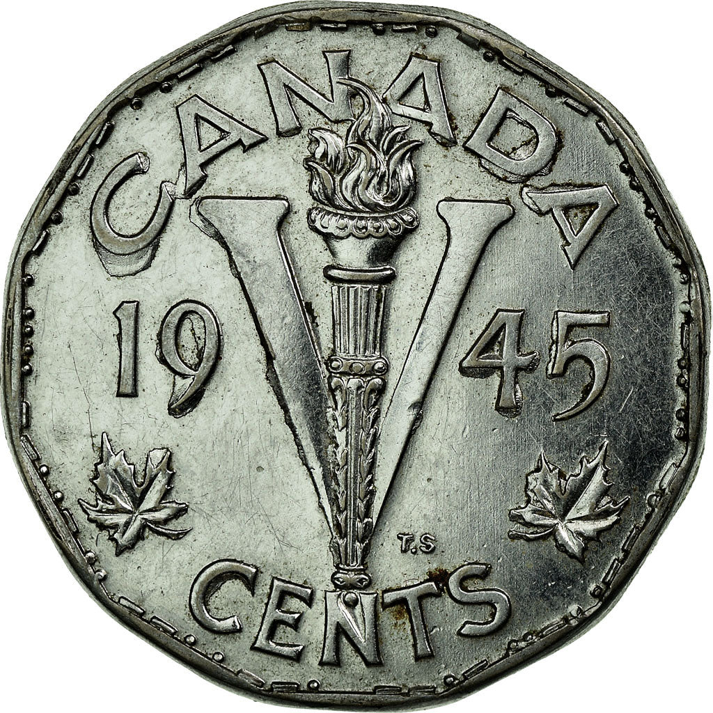 Moneta, Canada, George VI, 5 Cents, 1945, Royal Canadian Mint, Ottawa