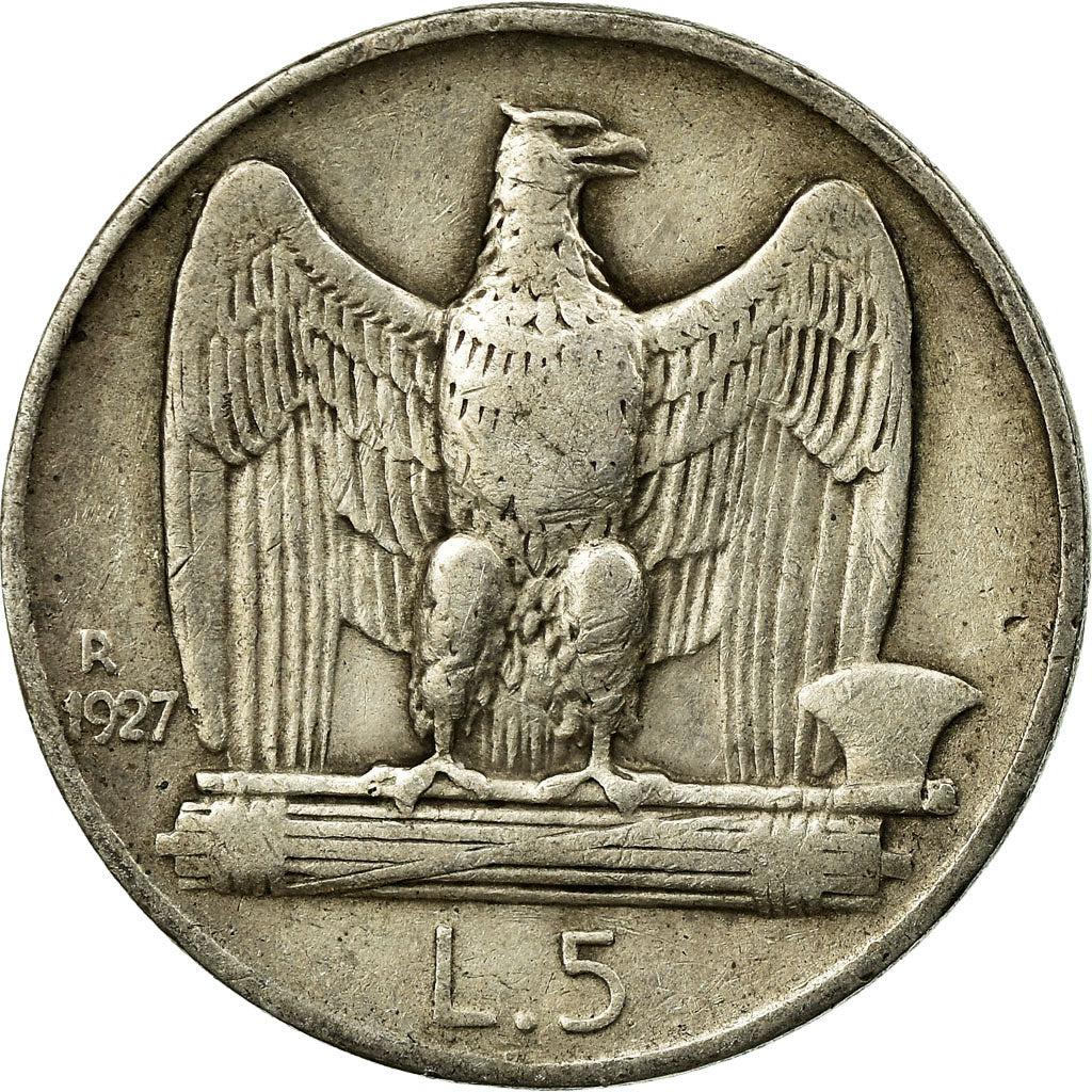 Coin, Italy, Vittorio Emanuele III, 5 Lire, 1927, Rome, VF(30-35), Silver