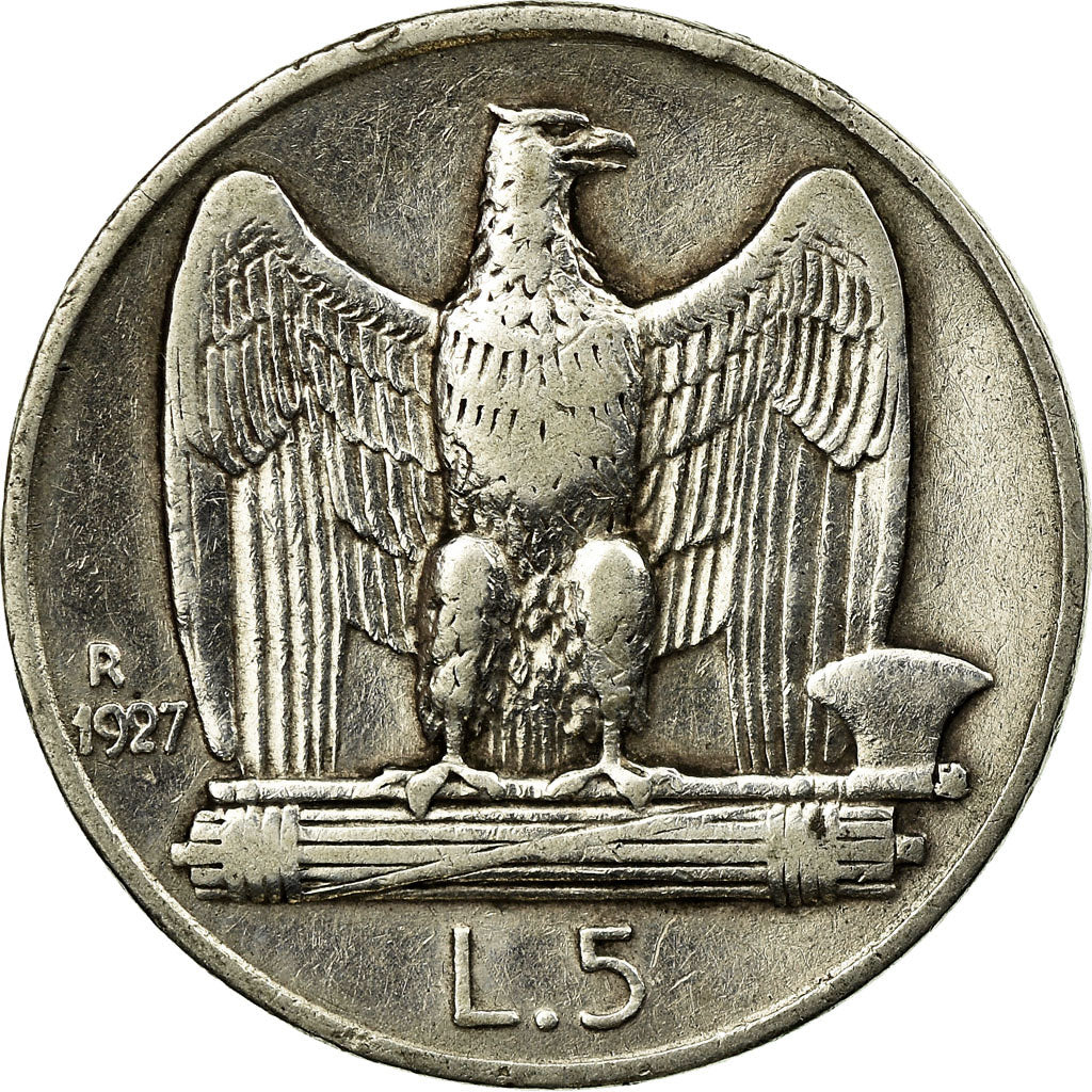 Coin, Italy, Vittorio Emanuele III, 5 Lire, 1927, Rome, VF(30-35), Silver