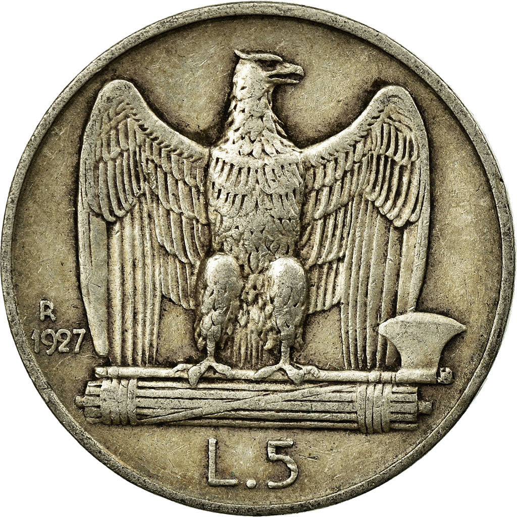 Coin, Italy, Vittorio Emanuele III, 5 Lire, 1927, Rome, VF(30-35), Silver