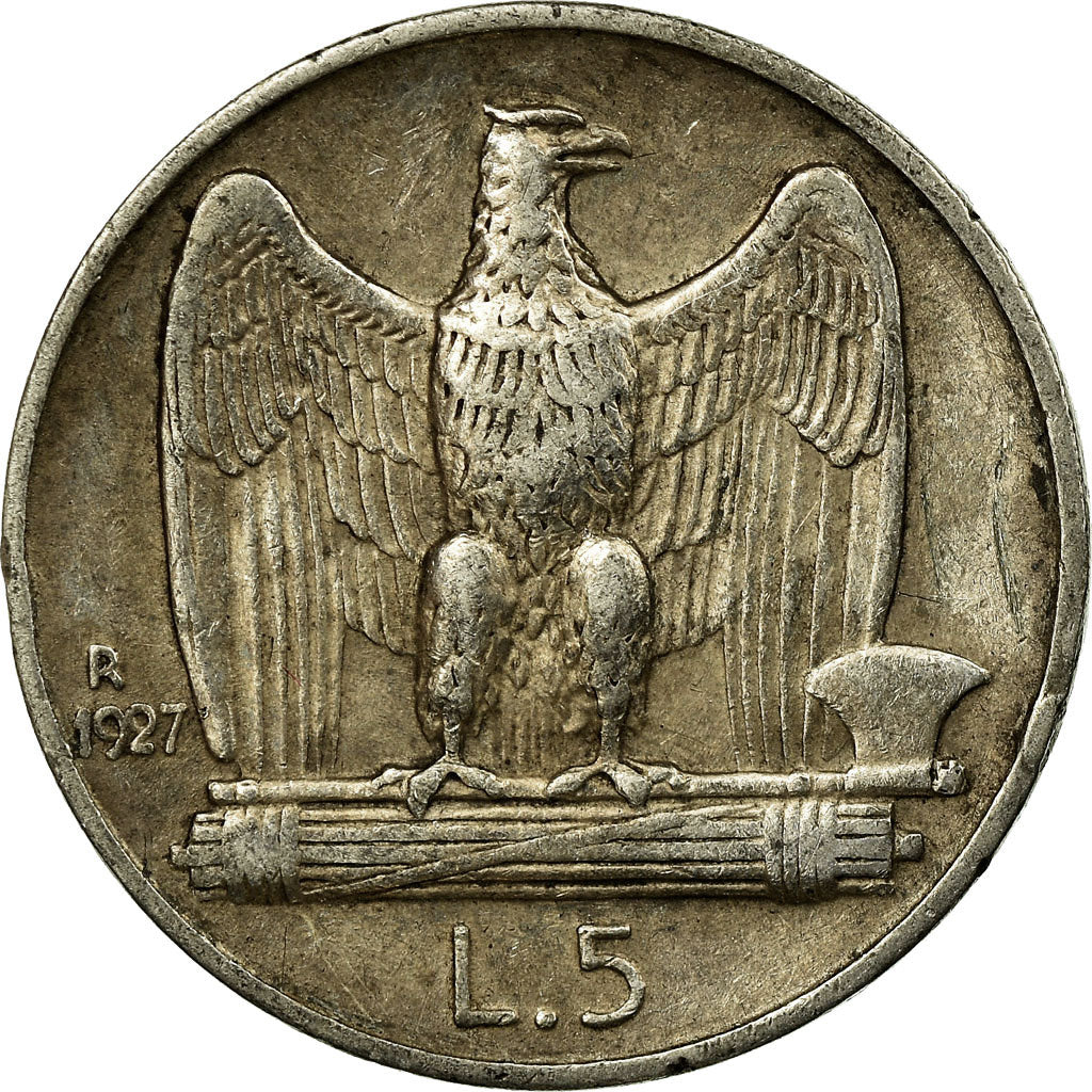 Coin, Italy, Vittorio Emanuele III, 5 Lire, 1927, Rome, VF(30-35), Silver