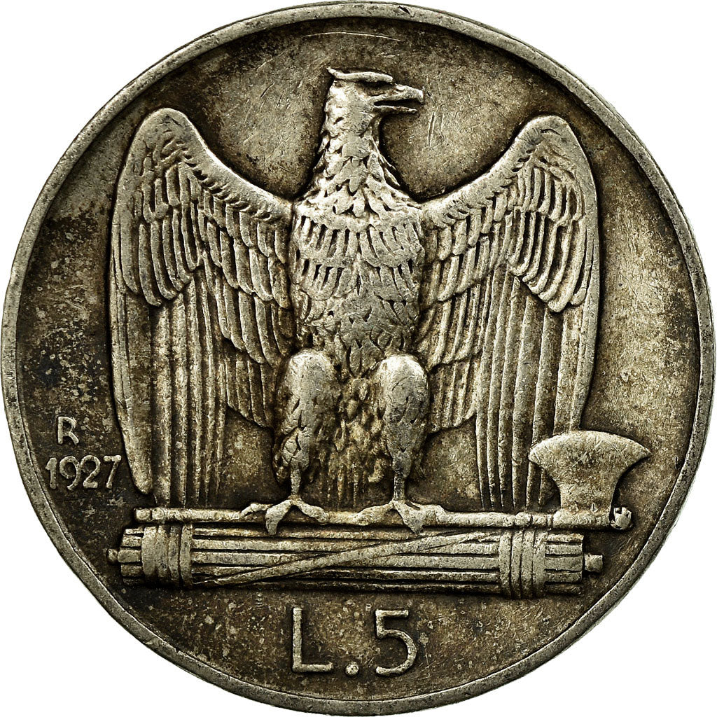 Coin, Italy, Vittorio Emanuele III, 5 Lire, 1927, Rome, VF(30-35), Silver
