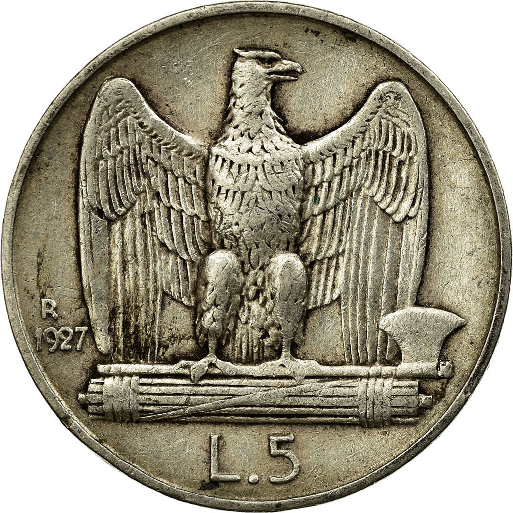 Coin, Italy, Vittorio Emanuele III, 5 Lire, 1927, Rome, VF(30-35), Silver
