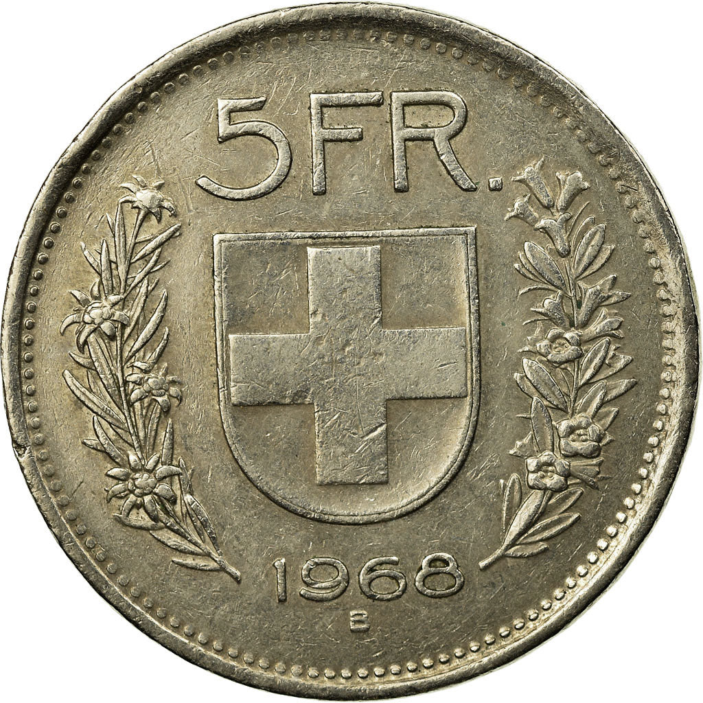Coin, Switzerland, 5 Francs, 1968, Bern, EF(40-45), Copper-nickel, KM:40a.1