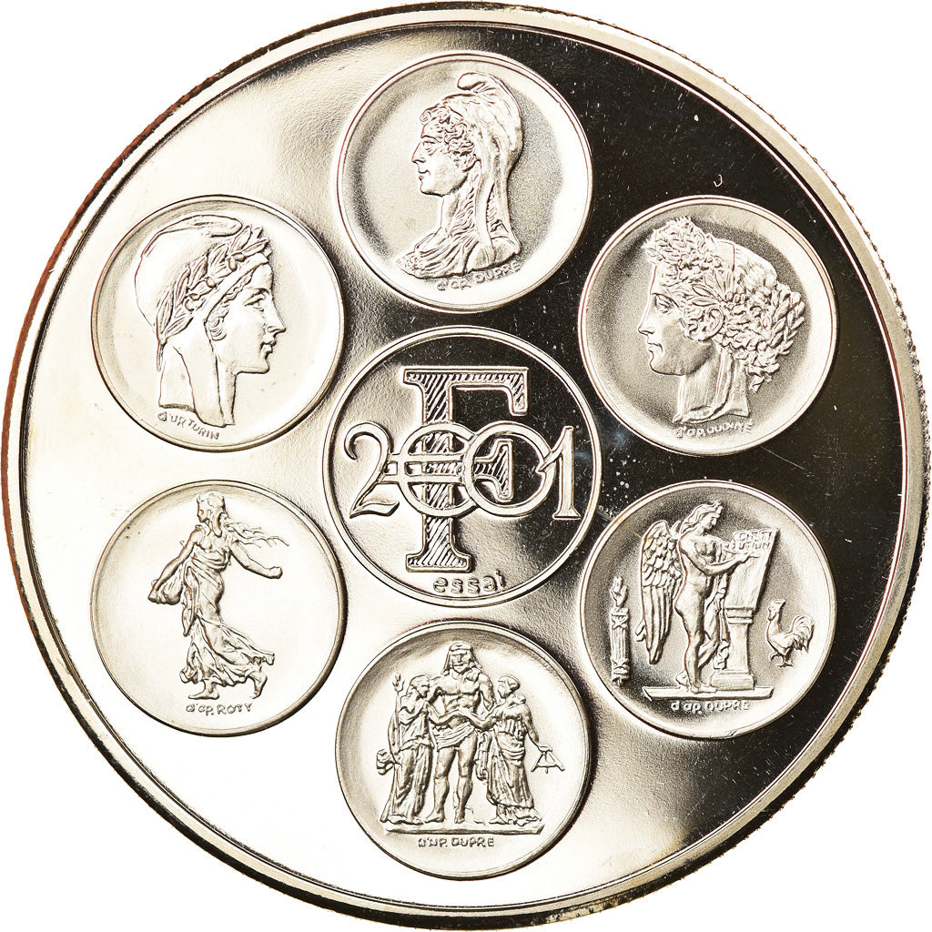 France, Medal, Coq, Fin du Cours Légal du Franc, Politics, Society, War, 2001