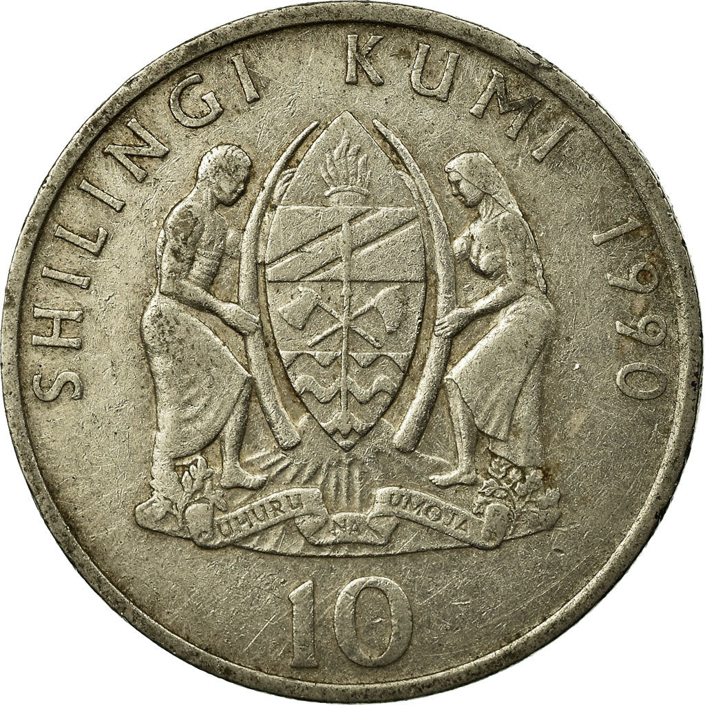 Coin, Tanzania, 10 Shilingi, 1990, VF(30-35), Nickel Clad Steel, KM:20a