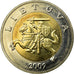 Coin, Lithuania, 5 Litai, 2009, EF(40-45), Bi-Metallic, KM:113