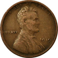 Coin, United States, Lincoln Cent, Cent, 1919, U.S. Mint, Philadelphia
