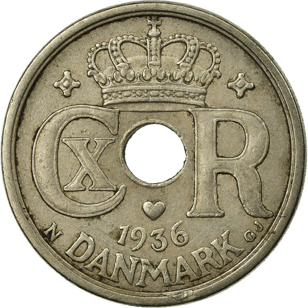 Monnaie, Danemark, Christian X, 25 Öre, 1936, Copenhagen, TTB, Copper-nickel