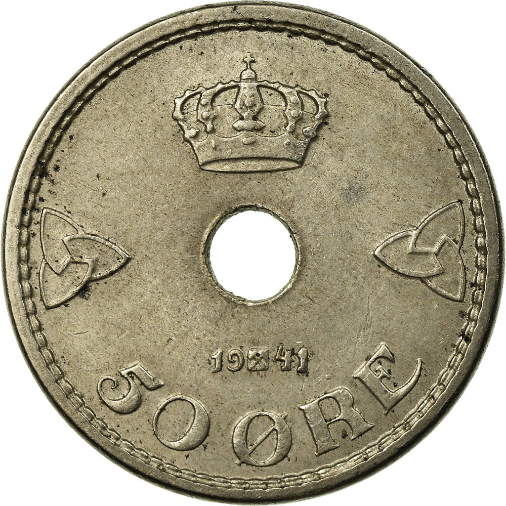 Coin, Norway, Haakon VII, 50 Öre, 1941, EF(40-45), Copper-nickel, KM:386