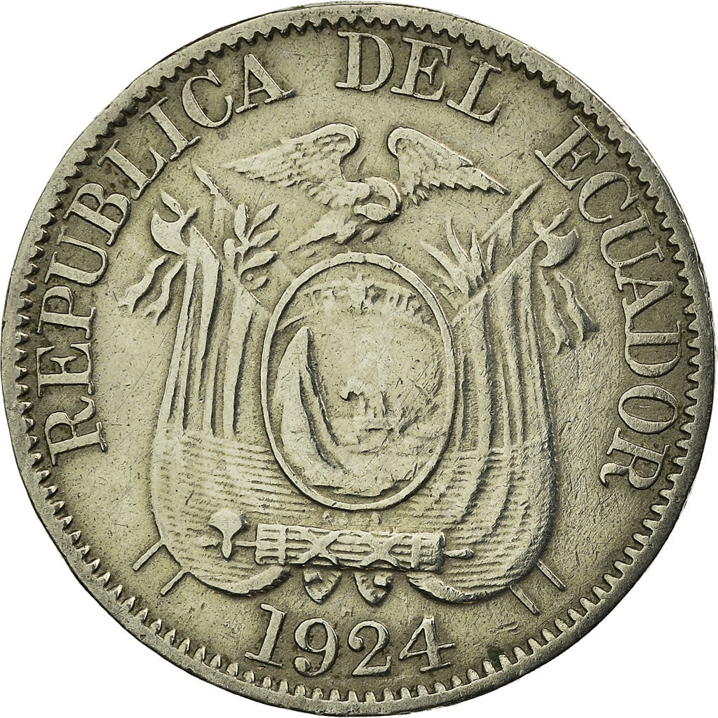 Moneda, Ecuador, 10 Centavos, Diez, 1924, Heaton, Birmingham, MBC, Cobre -