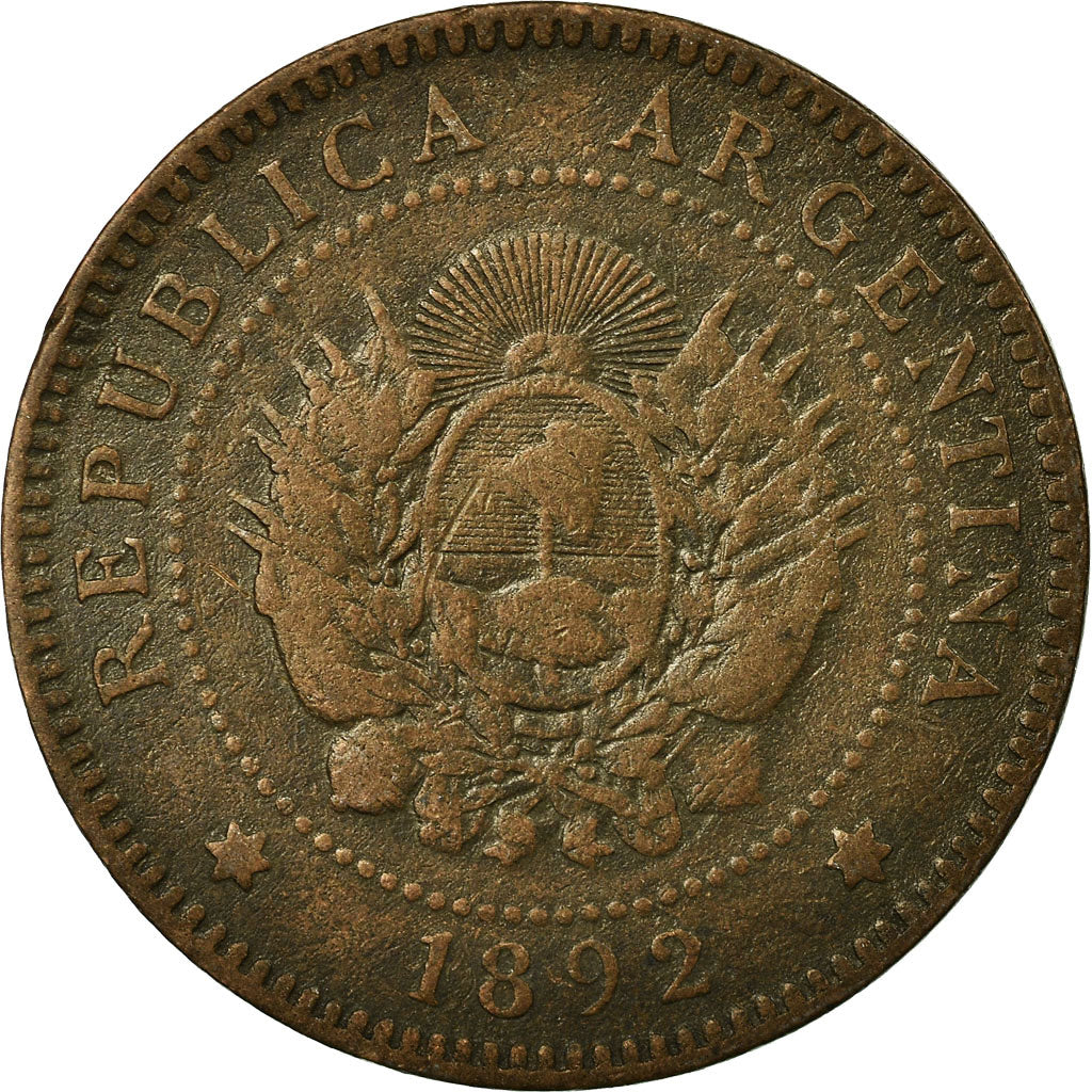 Coin, Argentina, Centavo, 1892, VF(20-25), Bronze, KM:32