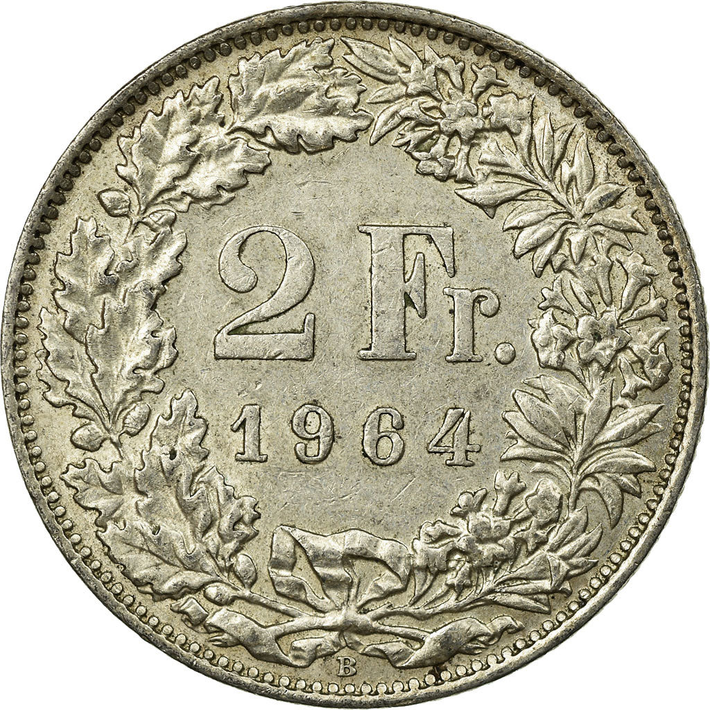 Coin, Switzerland, 2 Francs, 1964, Bern, EF(40-45), Silver, KM:21