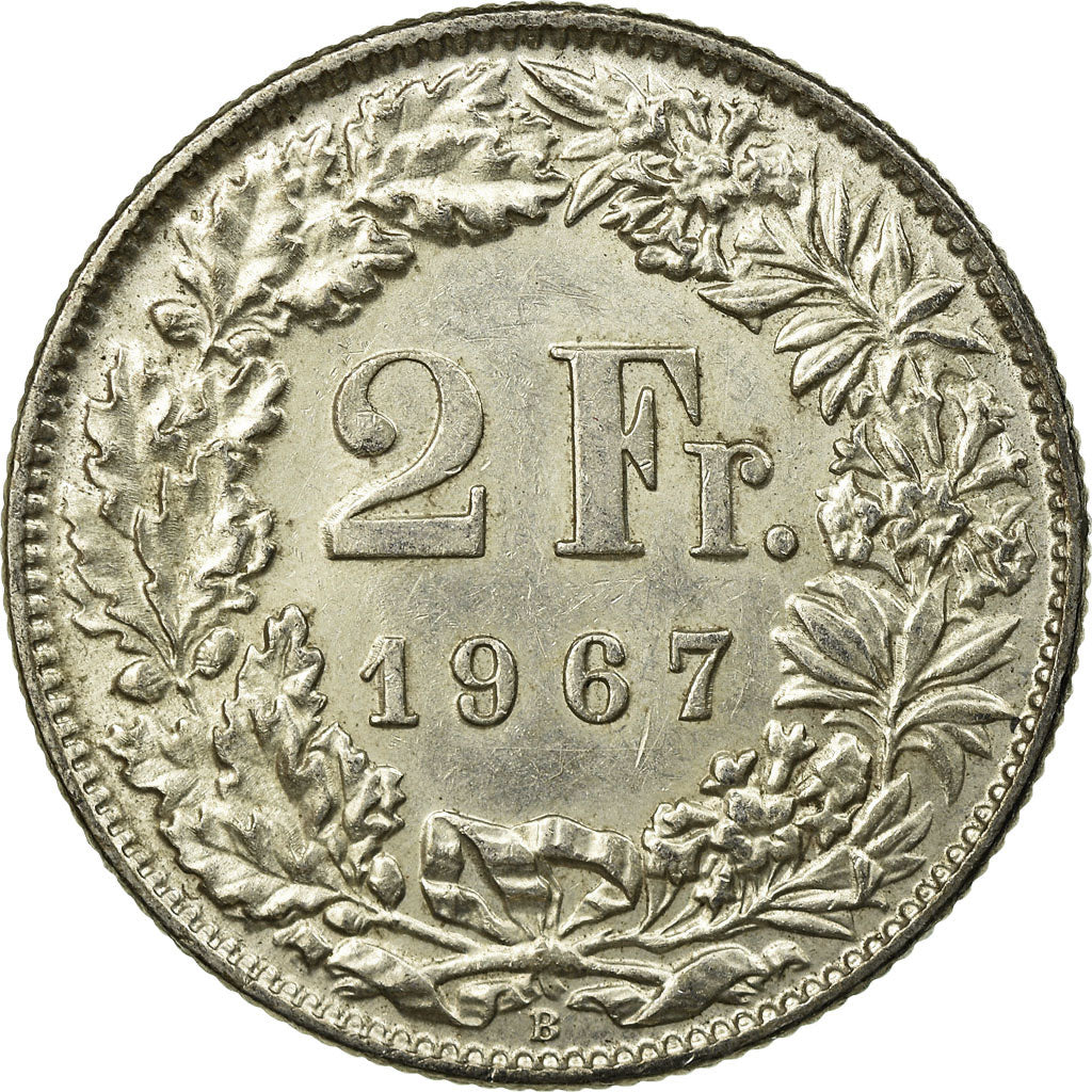 Coin, Switzerland, 2 Francs, 1967, Bern, EF(40-45), Silver, KM:21