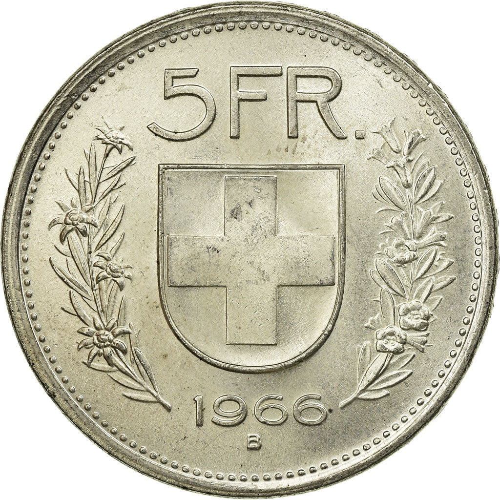 Coin, Switzerland, 5 Francs, 1966, Bern, AU(55-58), Silver, KM:40