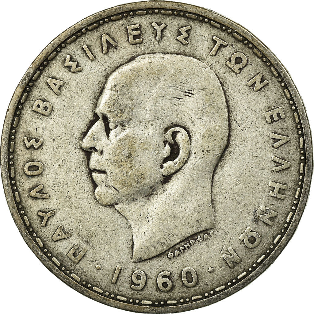 Coin, Greece, Paul I, 20 Drachmai, 1960, VF(20-25), Silver, KM:85