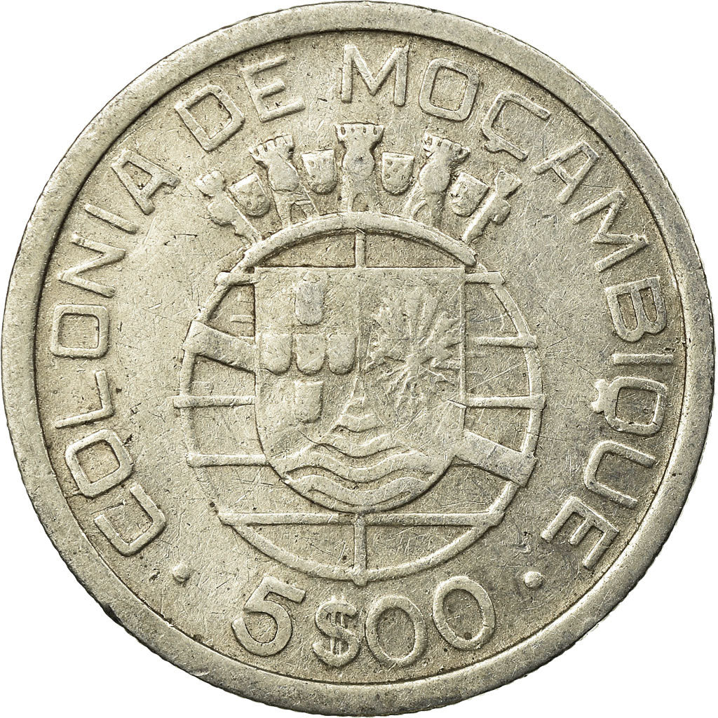 Coin, Mozambique, 5 Escudos, 1949, EF(40-45), Silver, KM:69