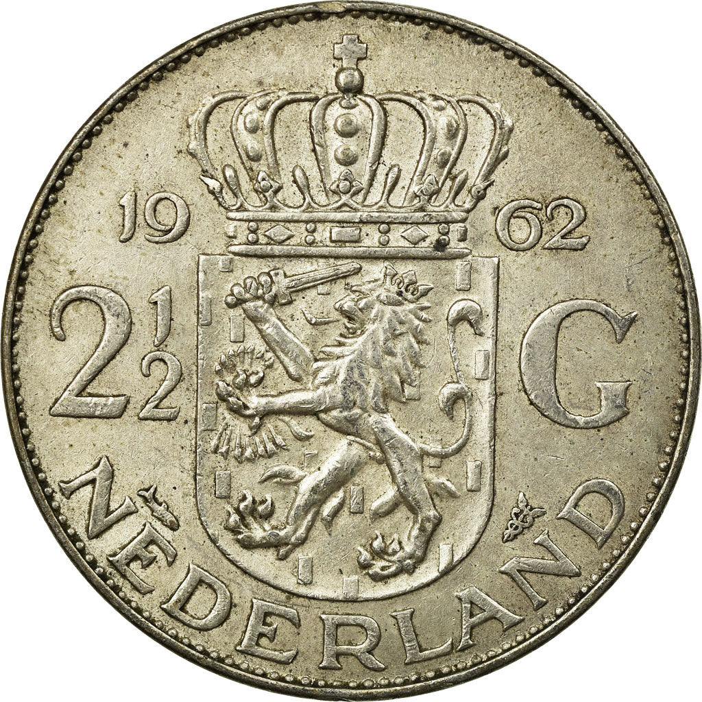 Munten, Nederland, Juliana, 2-1/2 Gulden, 1962, ZF, Zilver, KM:185