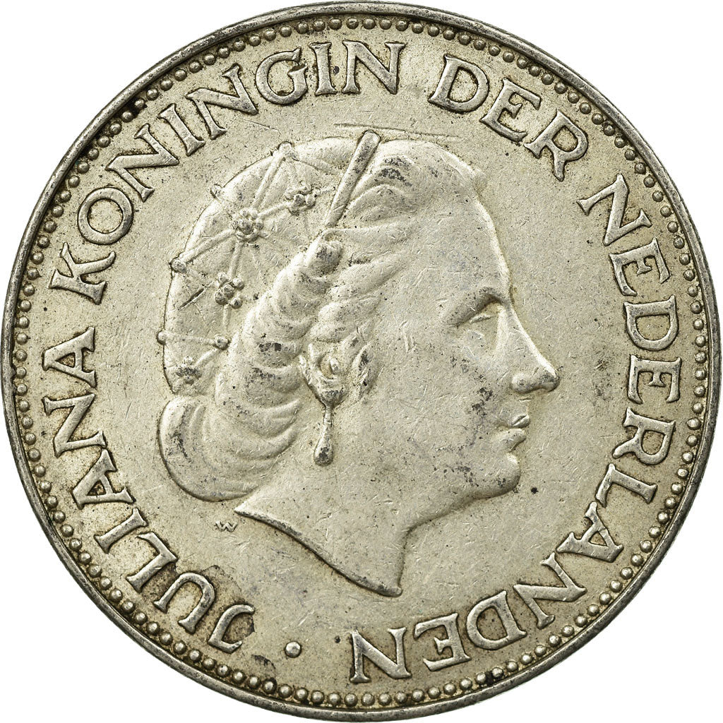 Coin, Netherlands, Juliana, 2-1/2 Gulden, 1962, EF(40-45), Silver, KM:185