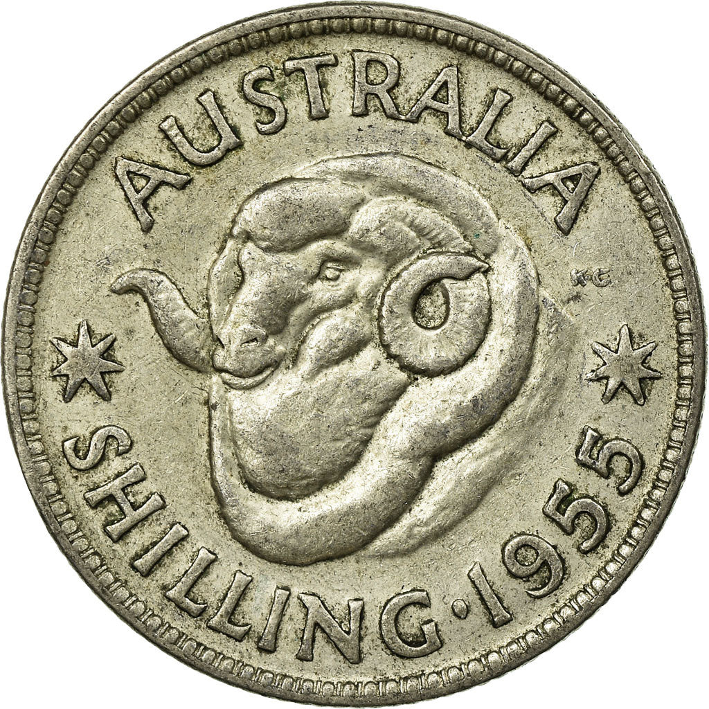 Coin, Australia, Elizabeth II, Shilling, 1955, Melbourne, EF(40-45), Silver