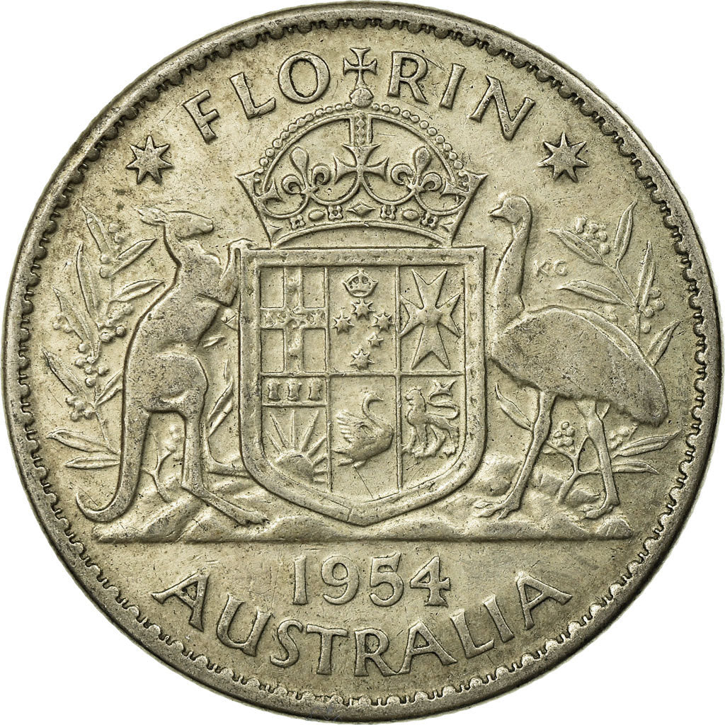 Coin, Australia, Elizabeth II, Florin, 1954, Melbourne, EF(40-45), Silver, KM:54