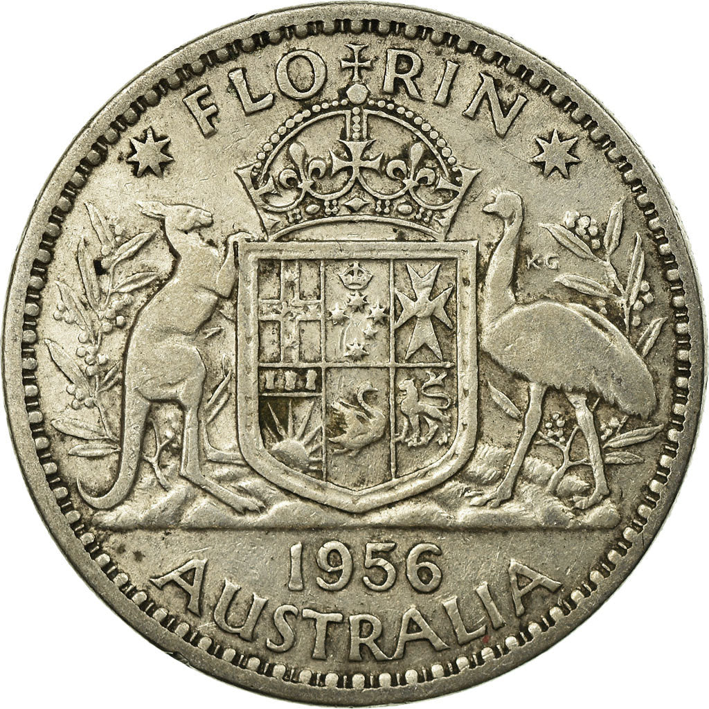 Coin, Australia, Elizabeth II, Florin, 1956, Melbourne, EF(40-45), Silver, KM:60