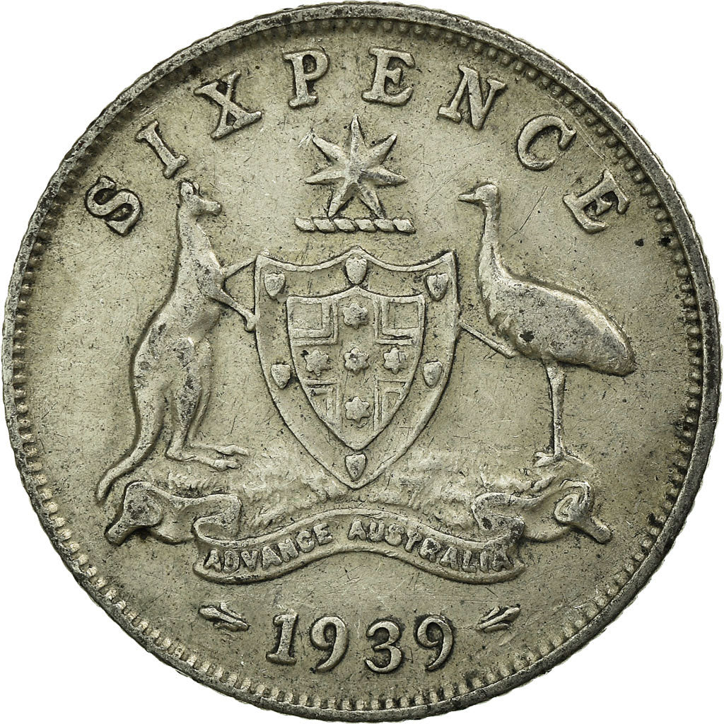 Coin, Australia, George VI, Sixpence, 1939, EF(40-45), Silver, KM:38