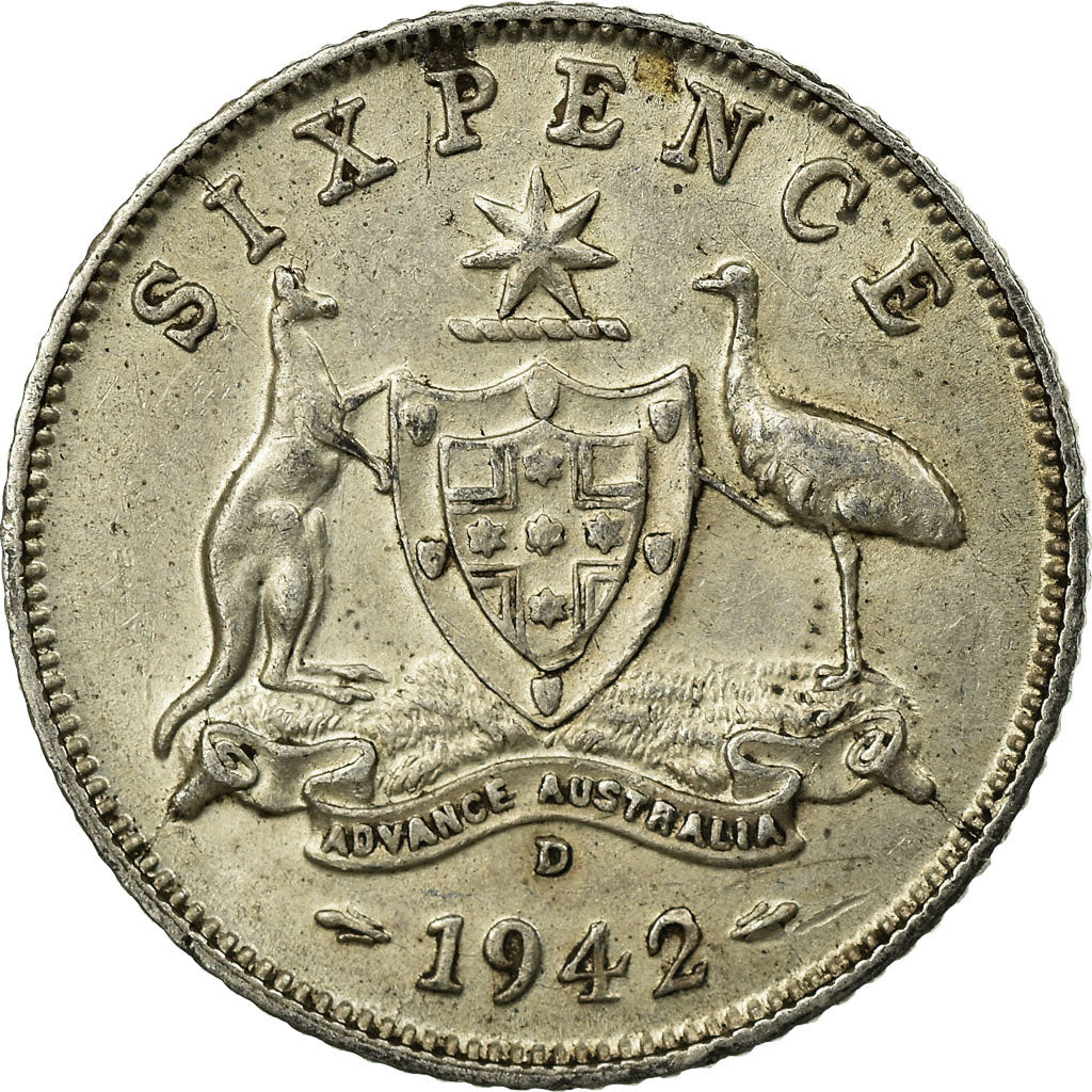 Coin, Australia, George VI, Sixpence, 1942, EF(40-45), Silver, KM:38