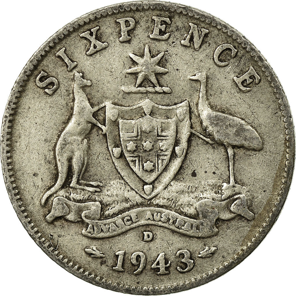 Coin, Australia, George VI, Sixpence, 1943, EF(40-45), Silver, KM:38
