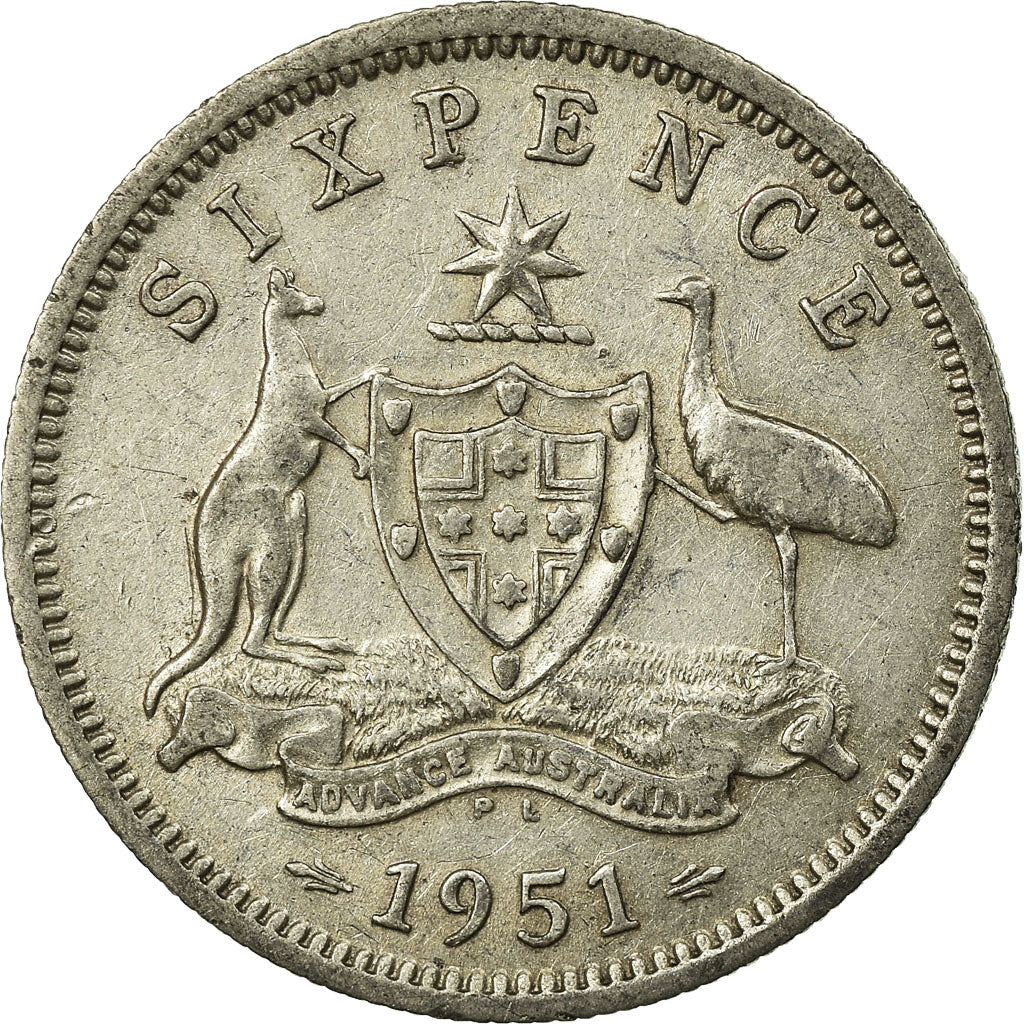 Coin, Australia, George VI, Sixpence, 1951, EF(40-45), Silver, KM:45
