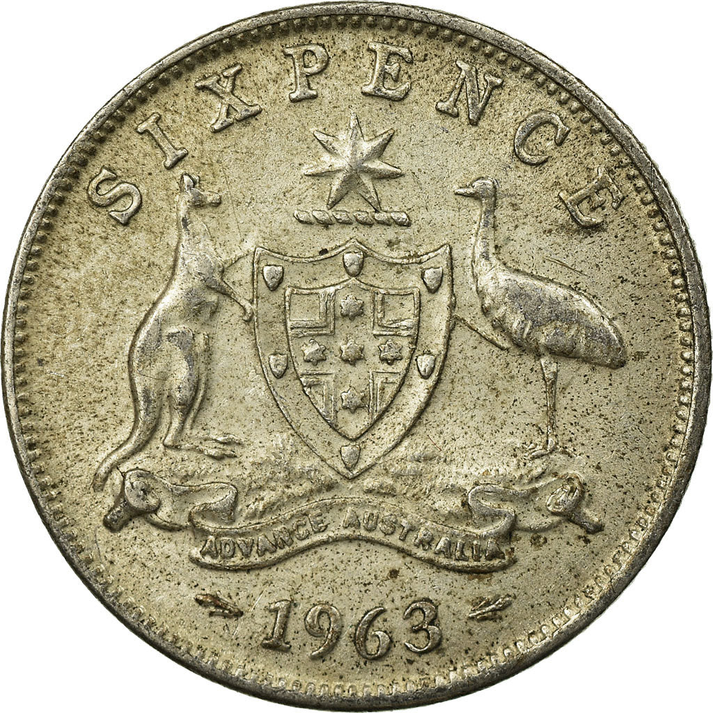 Coin, Australia, Elizabeth II, Sixpence, 1963, Melbourne, EF(40-45), Silver
