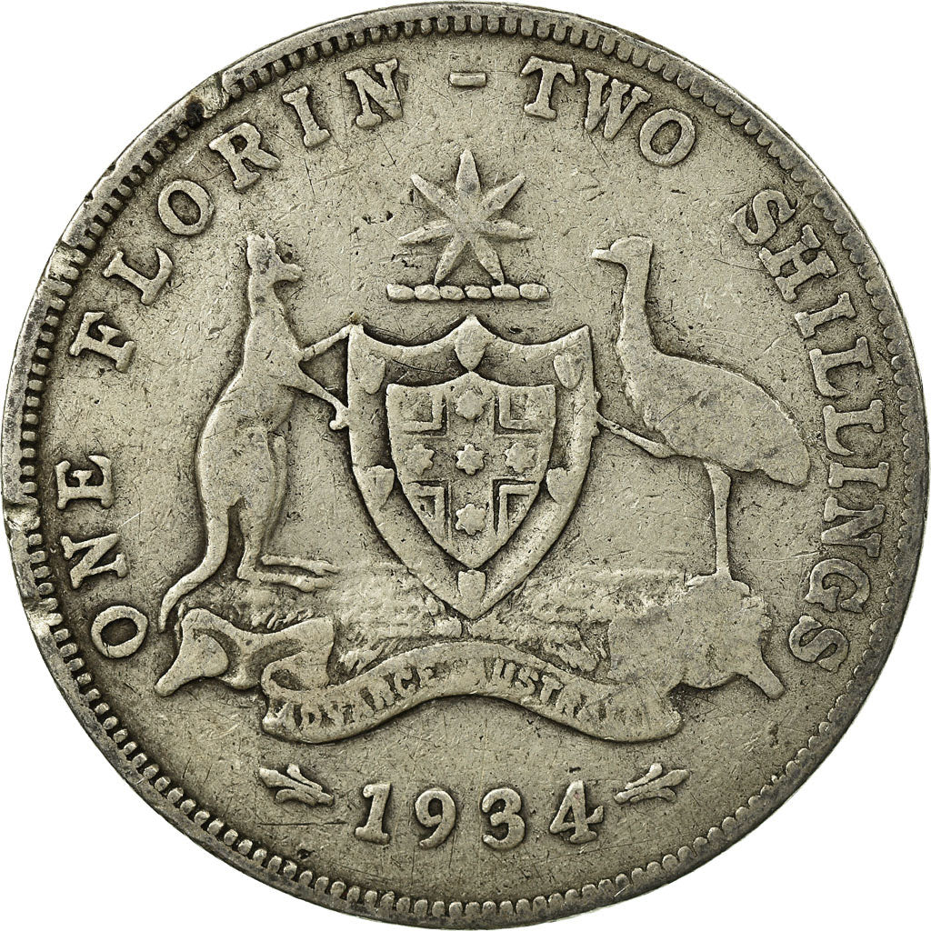 Coin, Australia, George V, Florin, 1934, VF(30-35), Silver, KM:27