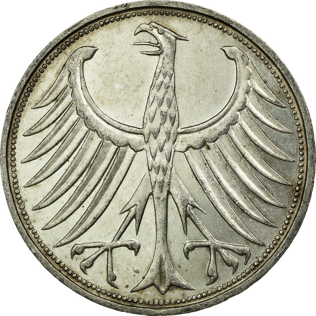 Coin, GERMANY - FEDERAL REPUBLIC, 5 Mark, 1965, Stuttgart, EF(40-45), Silver