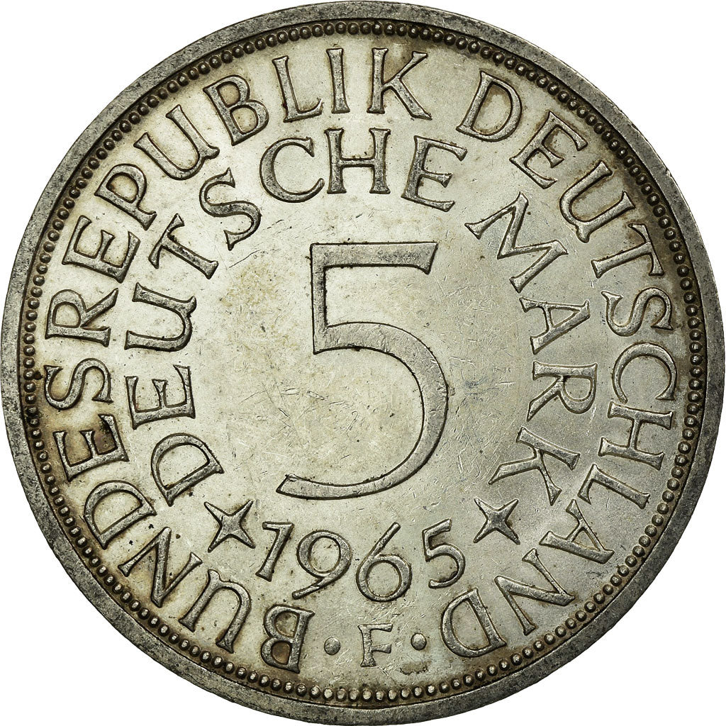 Coin, GERMANY - FEDERAL REPUBLIC, 5 Mark, 1965, Stuttgart, EF(40-45), Silver