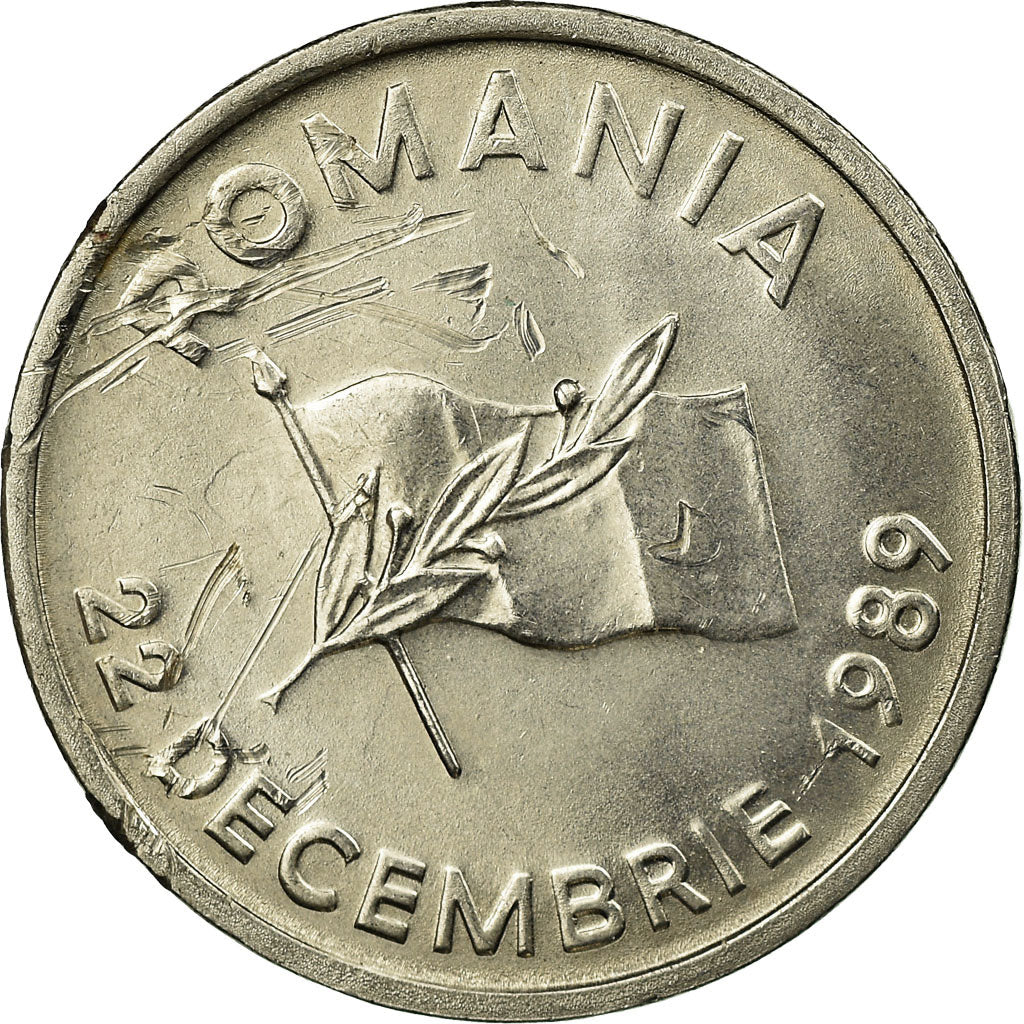 Coin, Romania, 10 Lei, 1990, AU(55-58), Nickel Clad Steel, KM:108