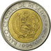 Moneda, Perú, 5 Nuevos Soles, 1995, Lima, MBC, Bimetálico, KM:316