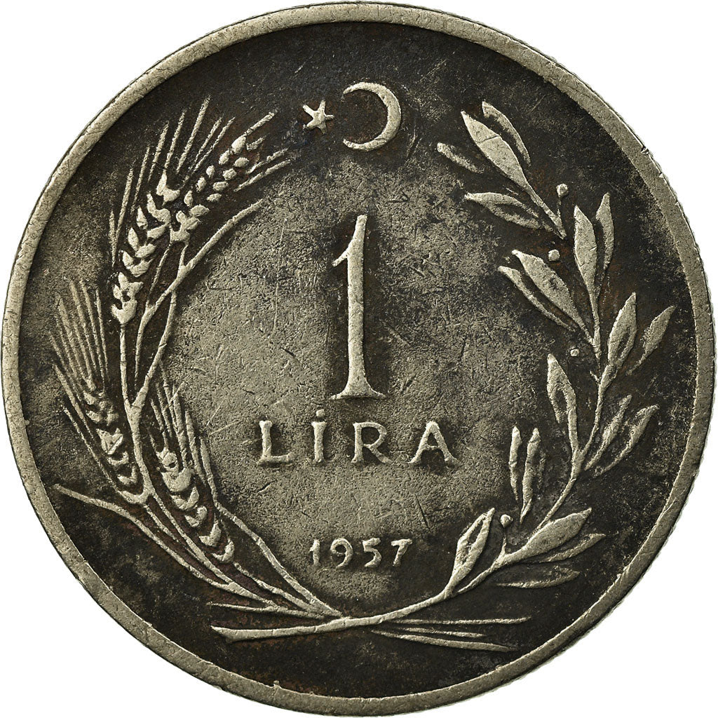 Moeda, Turquia, Lira, 1957, VF(20-25), Cobre-níquel, KM:889