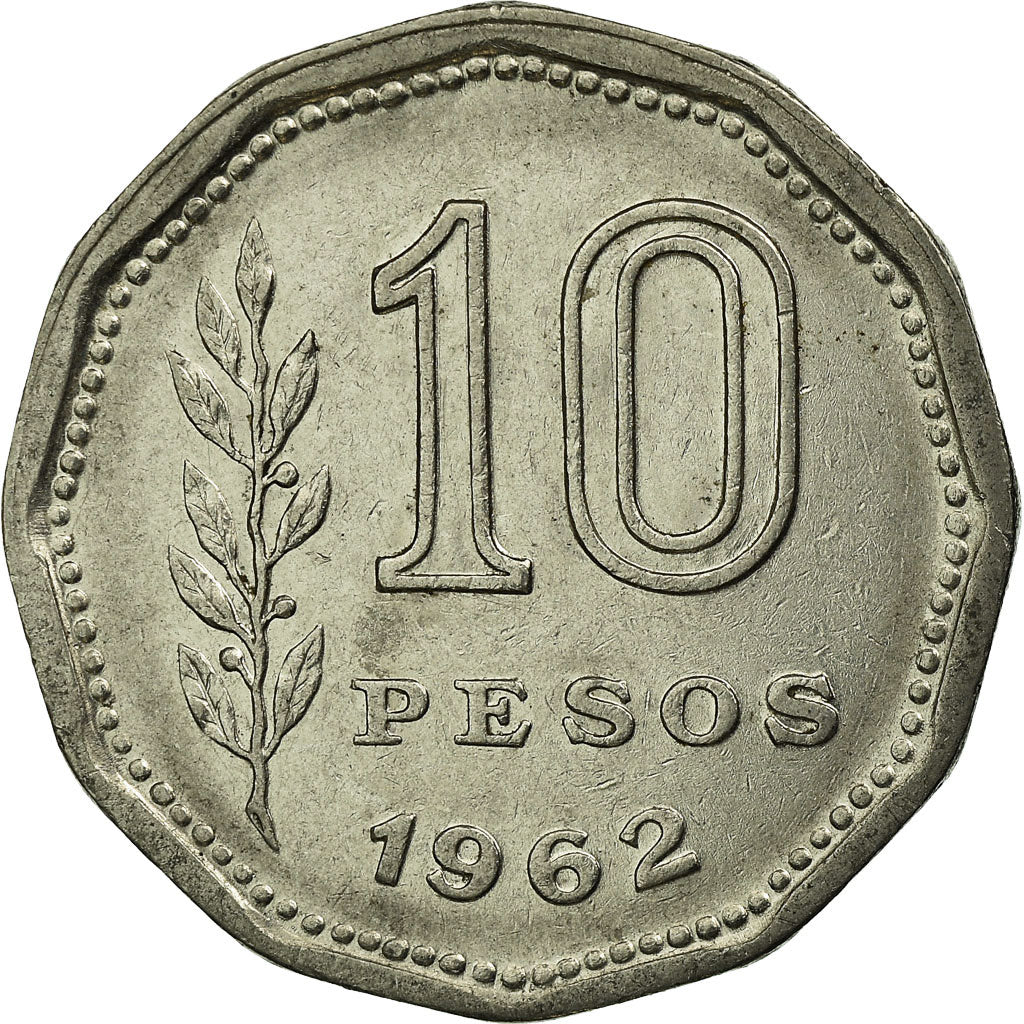 Coin, Argentina, 10 Pesos, 1962, EF(40-45), Nickel Clad Steel, KM:60