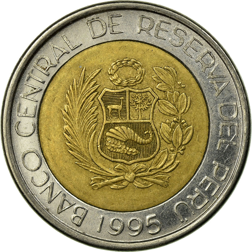 Moneta, Perù, 5 Nuevos Soles, 1995, Lima, BB, Bi-metallico, KM:316