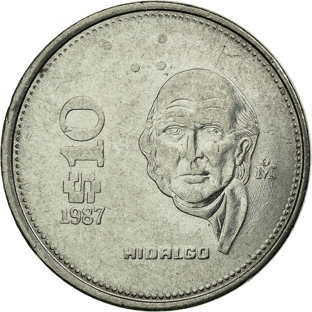 Moneta, Mexico, 10 Pesos, 1987, Mexico City, EF(40-45), Stal nierdzewna, KM:512