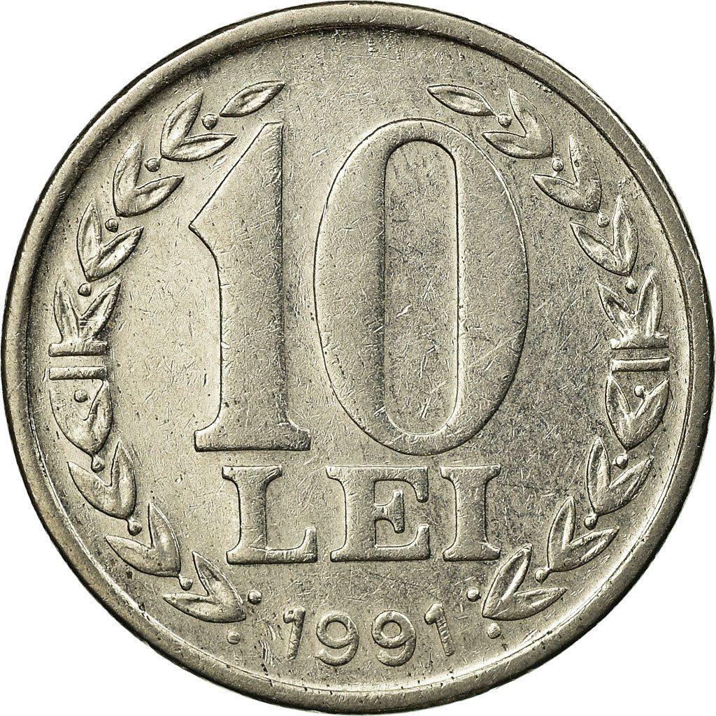 Moeda, Roménia, 10 Lei, 1991, EF(40-45), Aço Revestido a Níquel, KM:108