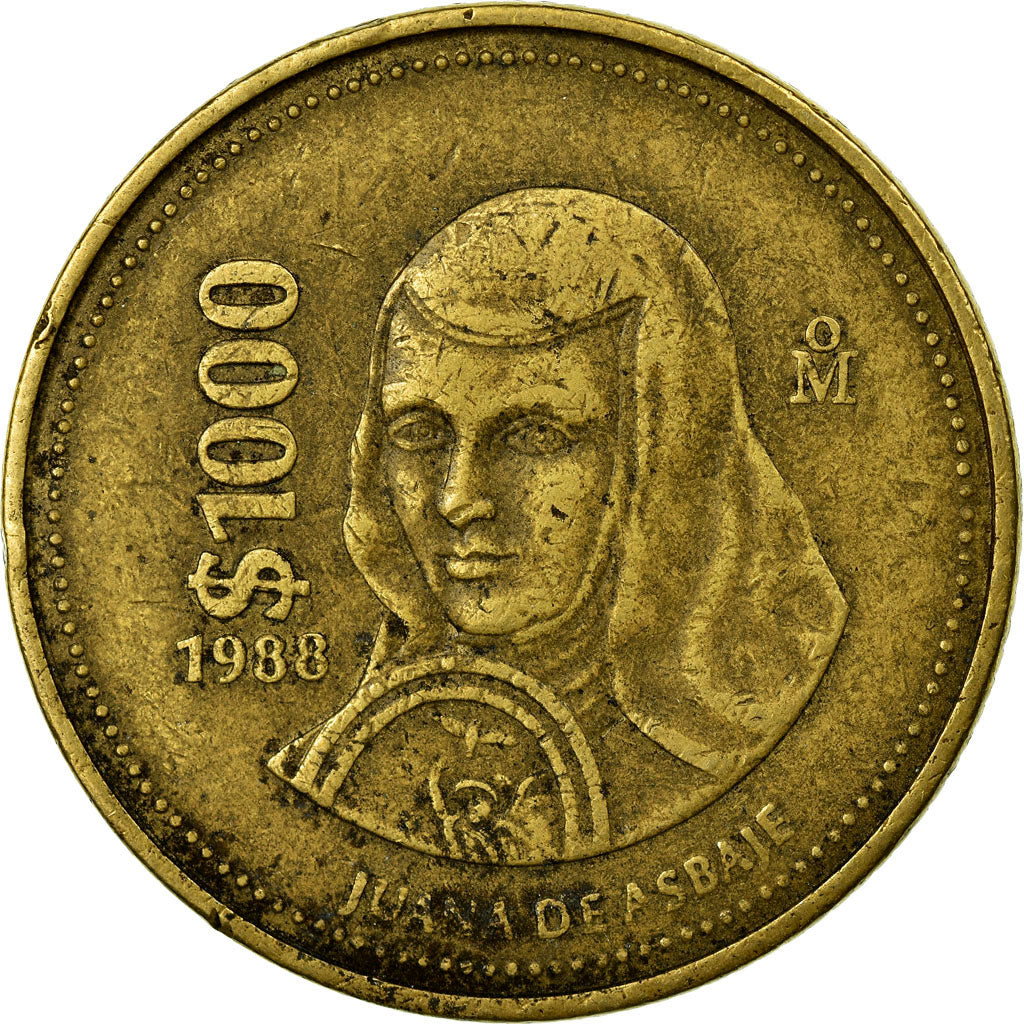 Moneta, Mexico, 1000 Pesos, 1988, Mexico City, VF(30-35), Aluminium-Brąz