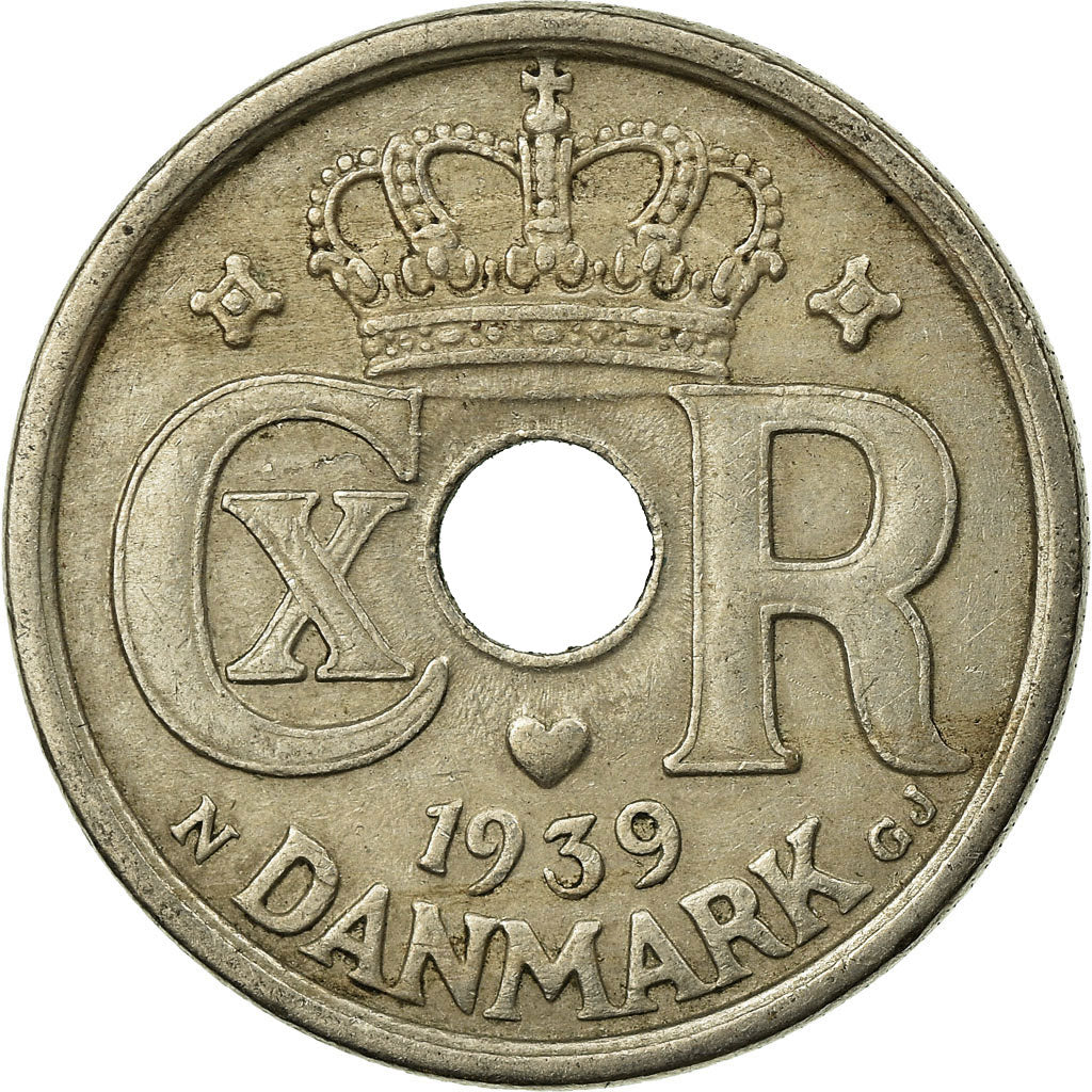 Moeda, Dinamarca, Christian X, 25 Öre, 1939, Copenhagen, EF(40-45)