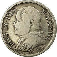 Moneda, Estados italianos, PAPAL STATES, Pius IX, Lira, 1868, BC+, Plata