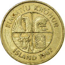 Coin, Iceland, 50 Kronur, 1987, EF(40-45), Nickel-brass, KM:31